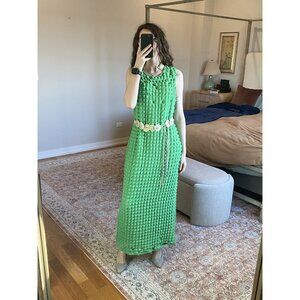 Green Textured Stretch Dress Size L XL Sponge Knit Minimalist